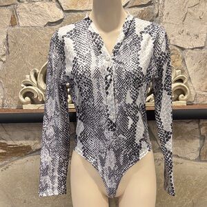 Black and White Snakeskin Print Bodysuit